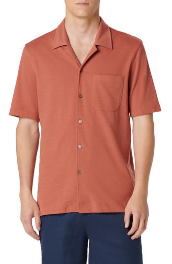 Bugatchi Knit Camp Shirt In Sienna