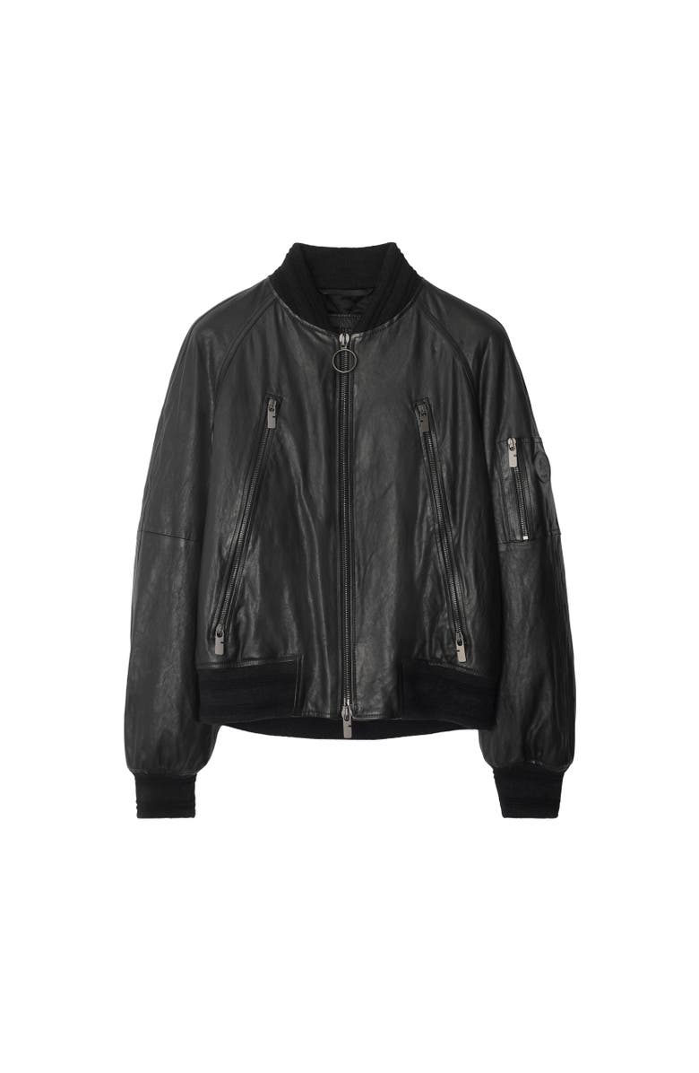 Burberry Leather Bomber Jacket, Alternate, color, Black