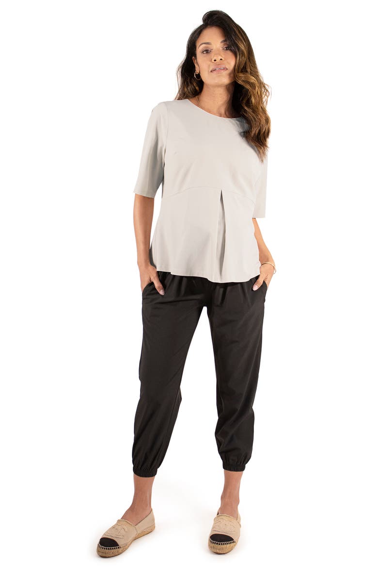 Ingrid & Isabel® Animal Print Zip Back Maternity Top, Alternate, color, PELICAN