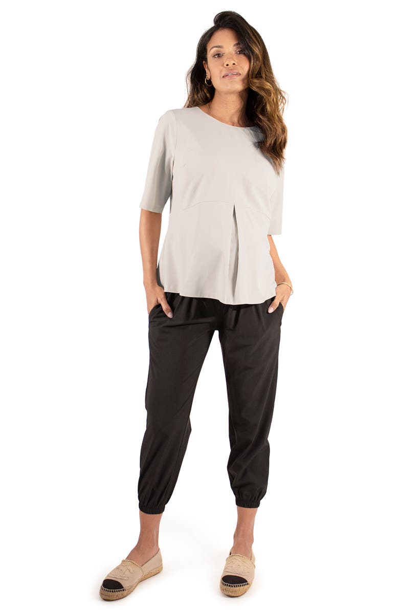 Ingrid & Isabel<sup>®</sup> Animal Print Zip Back Maternity Top, Alternate, color, Pelican