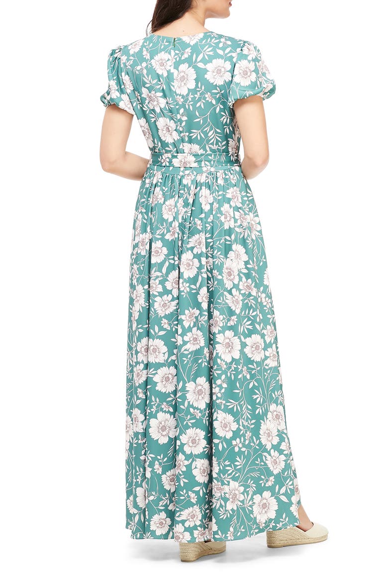 Shannon Pleat Neck Maxi Dress, Alternate, color, JADE/ IVORY