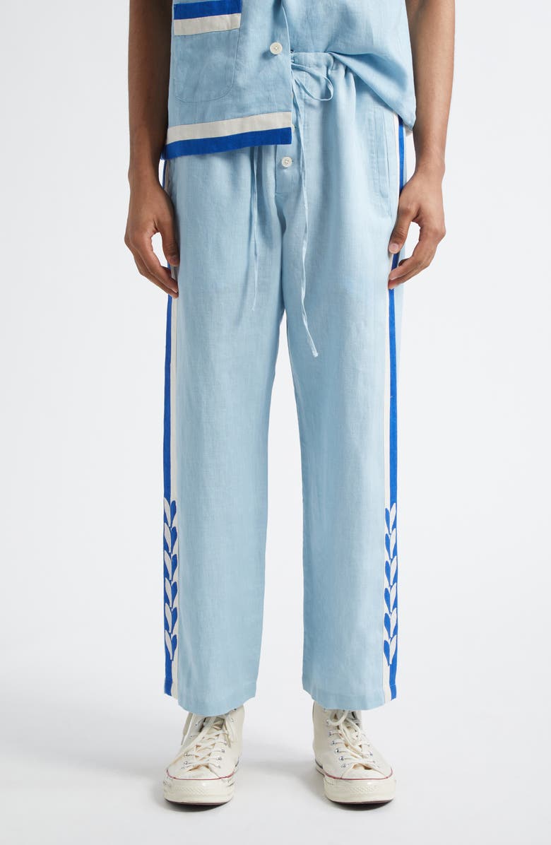 Bode Seedling Stripe Pajama Pants, Main, color, White/ Blue