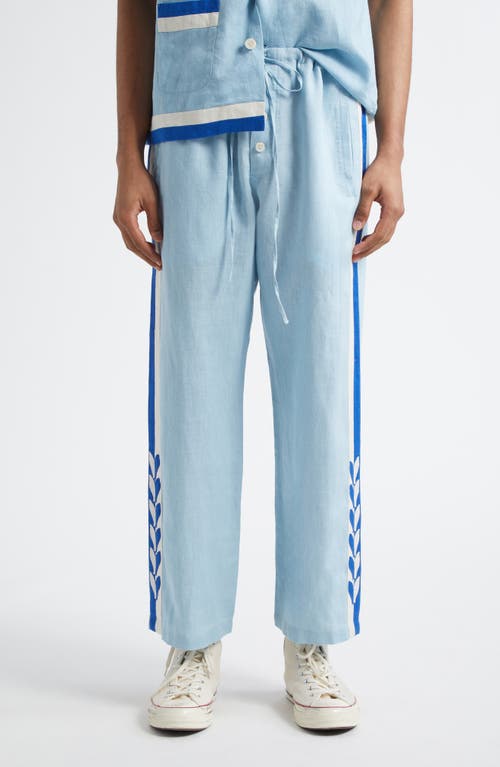Bode Seedling Stripe Pajama Pants In White/blue
