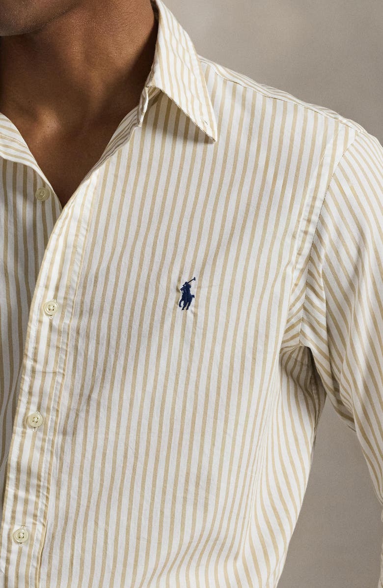 Polo Ralph Lauren Classic Fit Stripe Cotton Broadcloth Button-Down Shirt, Alternate, color, White Coastal Beige