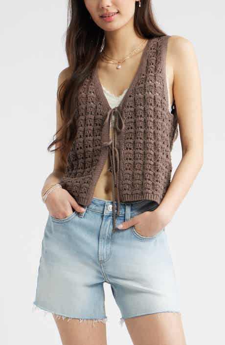 Tie Front Cotton Sweater Vest