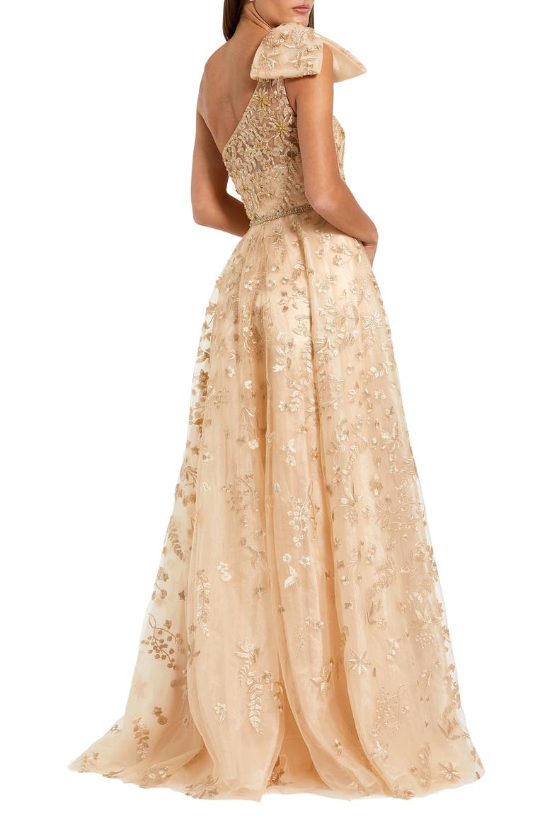 Embellished Bow One Shoulder A Line Gown, Alternate, color, Champagne