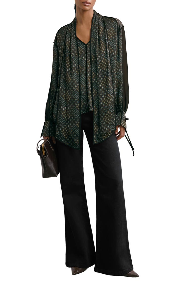 Eddie Foulard Print Tie Front Button-Up Shirt, Alternate, color, NAVY