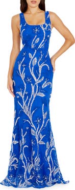 Dress the Population Tyra Beaded Floral Chiffon Mermaid Gown