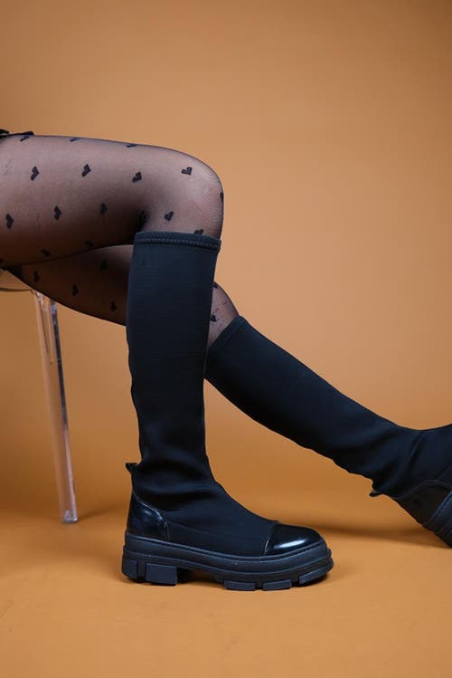 Prologue Shoes Bella Stretch Scuba Knee High Boot In Black