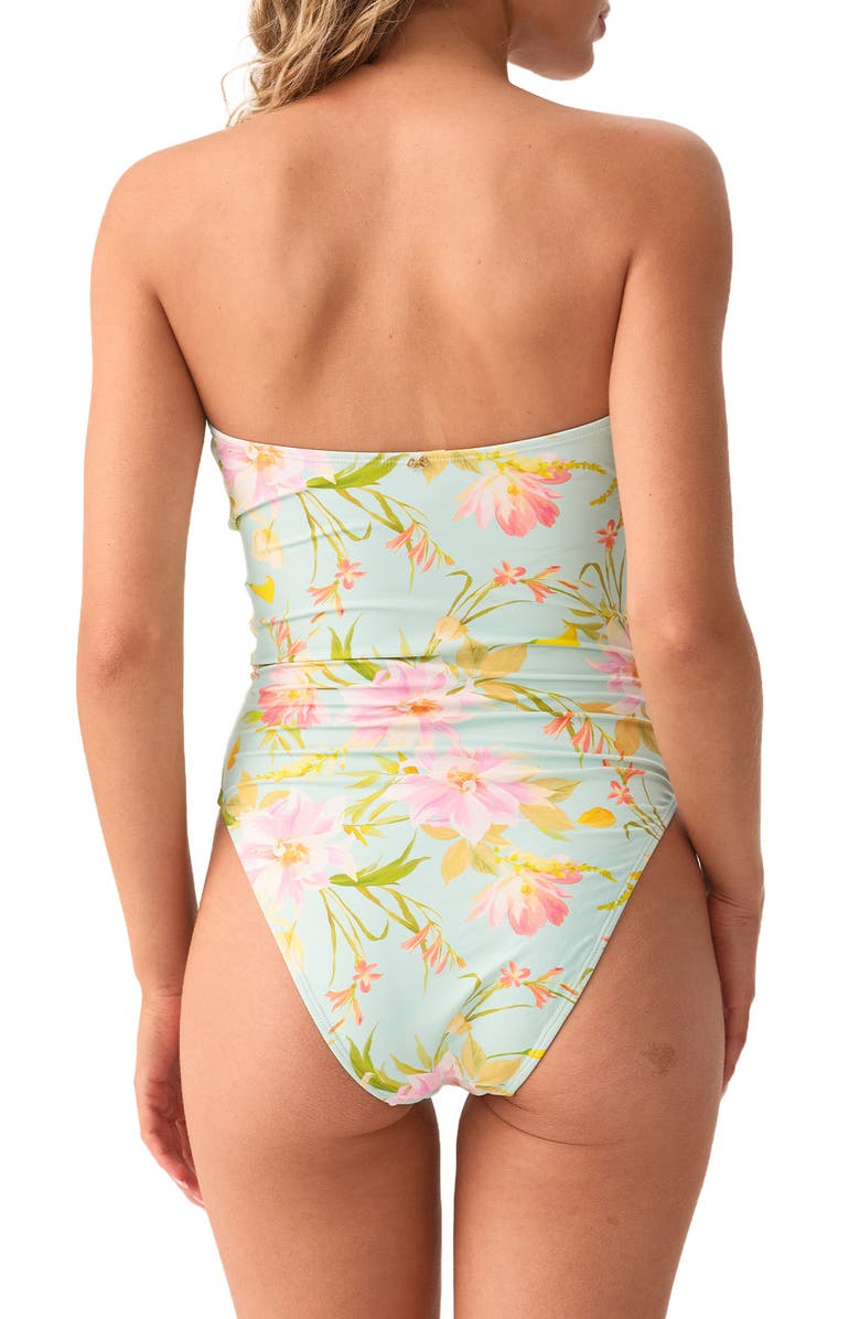 PQ SWIM Ring Strapless Lettuce Edge One-Piece Swimsuit, Alternate, color, Petal Pink