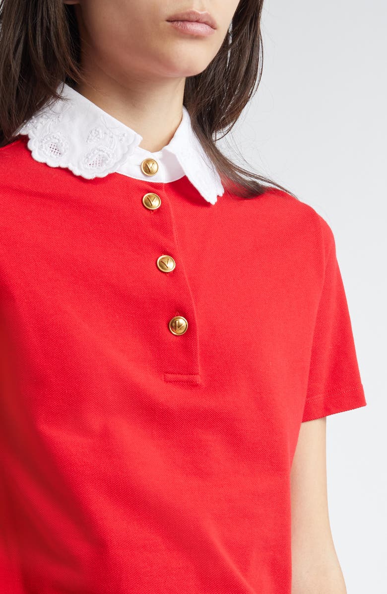 Valentino Garavani Lace Trim Cotton Polo, Alternate, color, 