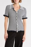 ELIE ELIE TAHARI Rib Stripe Short Sleeve Cardigan