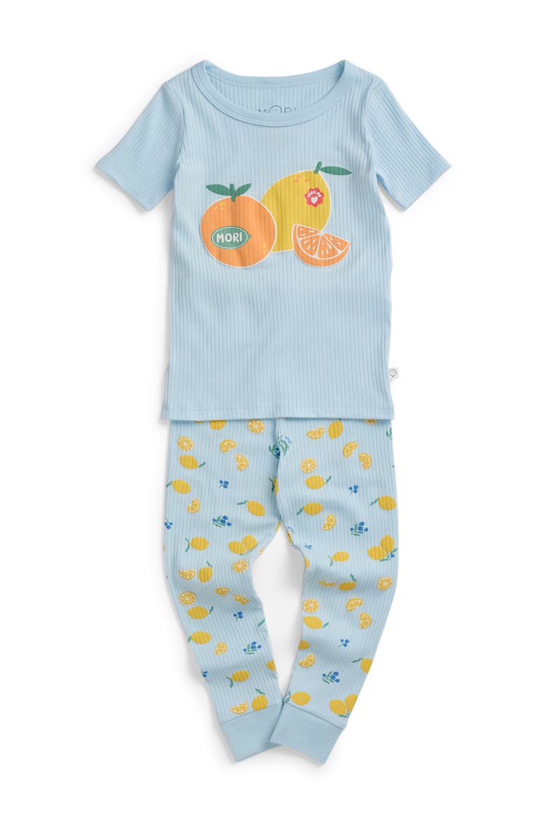 Ribbed Print Pyjama Set, Main, color, Citrus & Omphalodes