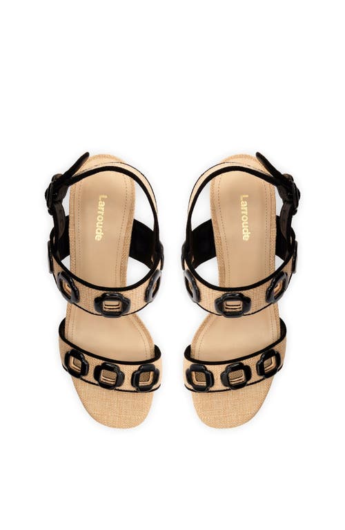 Larroude Larroudé Milan Sandal In Beige Raffia And Black Trimming In Multi