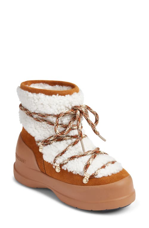 Moon Boot® Luna Water Repellent Genuine Shearling Boot in Whiskey/Off White 