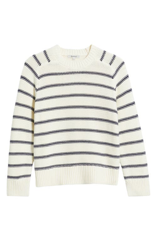 Madewell Cotton Crewneck Sweater In Bright Ivory Navy Stripe
