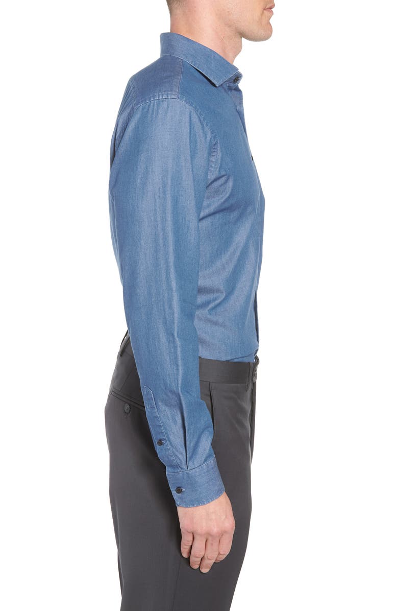 1901 Trim Fit Solid Denim Dress Shirt, Alternate, color, 