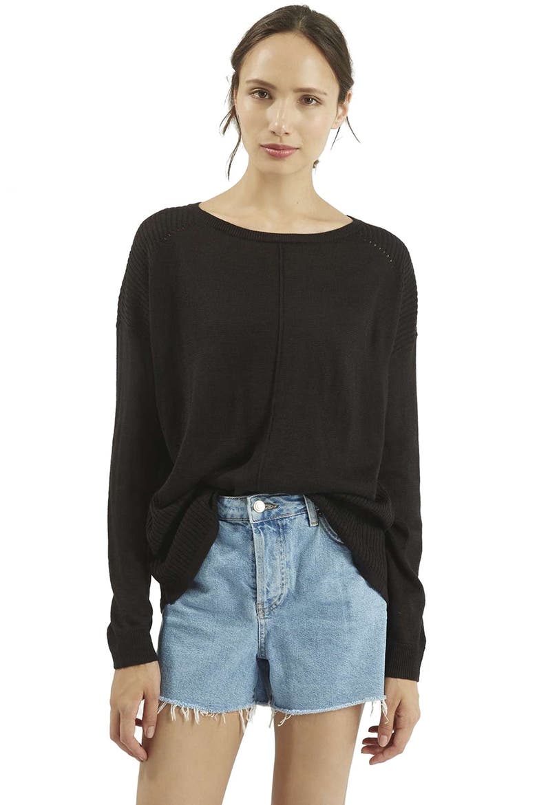 Rib Panel Sweater, Main, color, BLACK