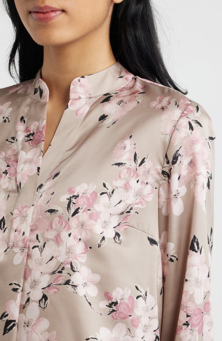 Anne Klein Print Popover Satin Top, Alternate, color, Porcini Multi