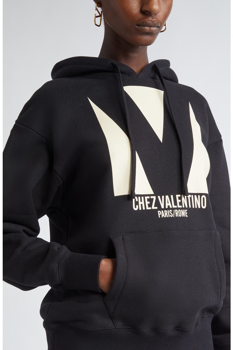 Chez Valentino Oversize Fleece Graphic Hoodie, Alternate, color, BLACK
