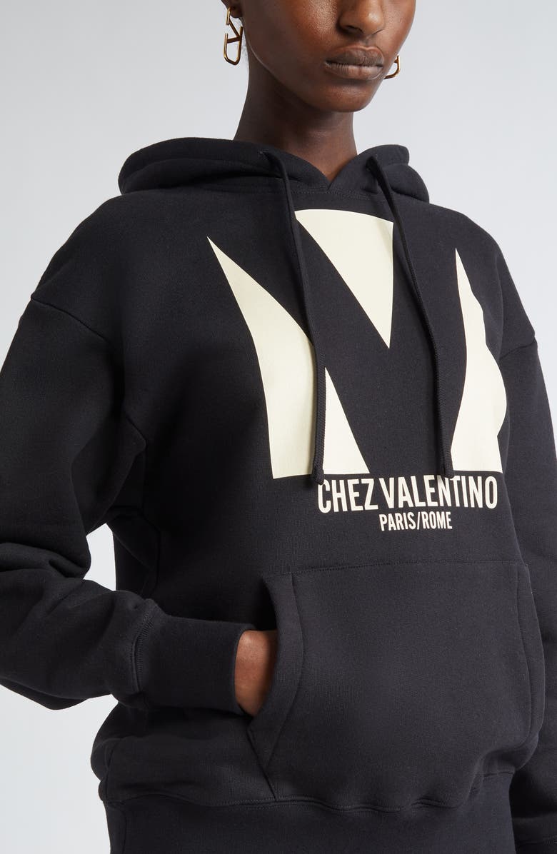 Valentino Garavani Chez Valentino Oversize Fleece Graphic Hoodie, Alternate, color, Black