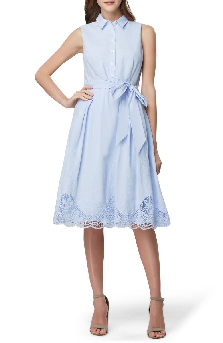 Tahari Lace Detail Cotton Voile Dress, Main, color, 