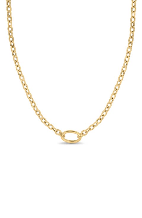 14K Gold Oval Pendant Necklace