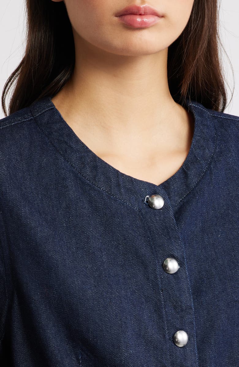 Madewell Collarless Denim Cutaway Jacket, Alternate, color, Rinse Wash