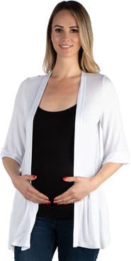 24seven Comfort Apparel Maternity Open Front Elbow Length Sleeve Cardigan