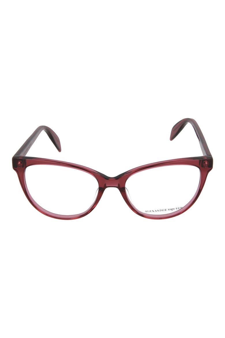 Alexander McQueen 53mm Cat Eye Optical Frames, Main, color, SHINY TRASPARENT PINK/ TRN