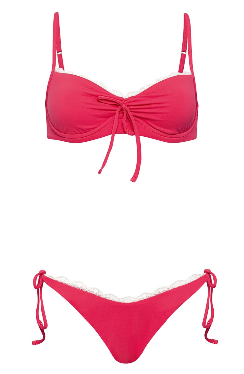 Maaji Cherry Crush Karl Reversible Lace Trim Underwire Bikini Top, Alternate, color, Red