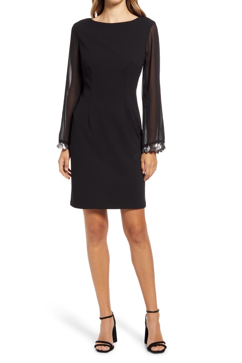 Sequin Cuff Long Sleeve Dress, Main, color, BLACK
