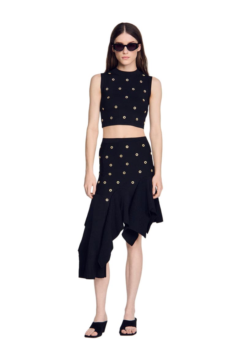 Studded knit top, Alternate, color, Black