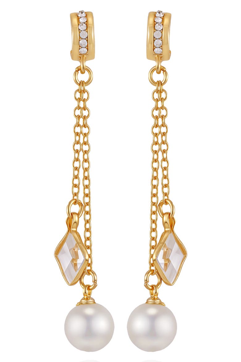 Cubic Zirconia & Faux Pearl Drop Earrings, Main, color, GOLD TONE