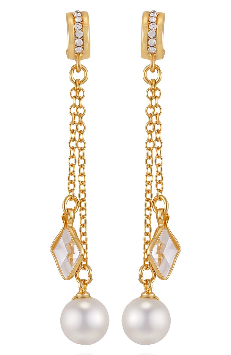 Vince Camuto Cubic Zirconia & Faux Pearl Drop Earrings, Main, color, Gold Tone