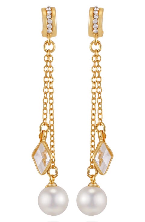 Cubic Zirconia & Faux Pearl Drop Earrings