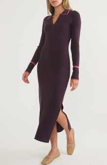Marine Layer Contrast Trim Long Sleeve Polo Sweater Dress