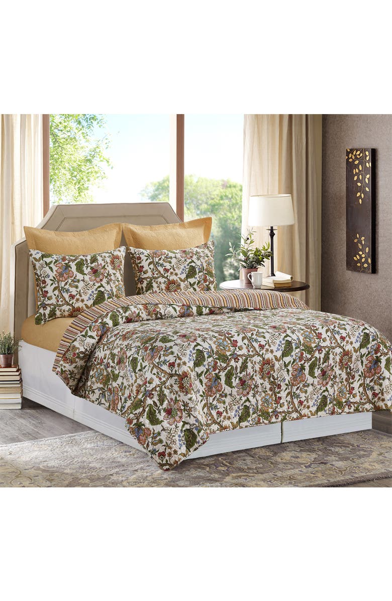 C&F Home Amara Cotton Floral Quilt Set  - Reversible and Machine Washable, Alternate, color, Orange