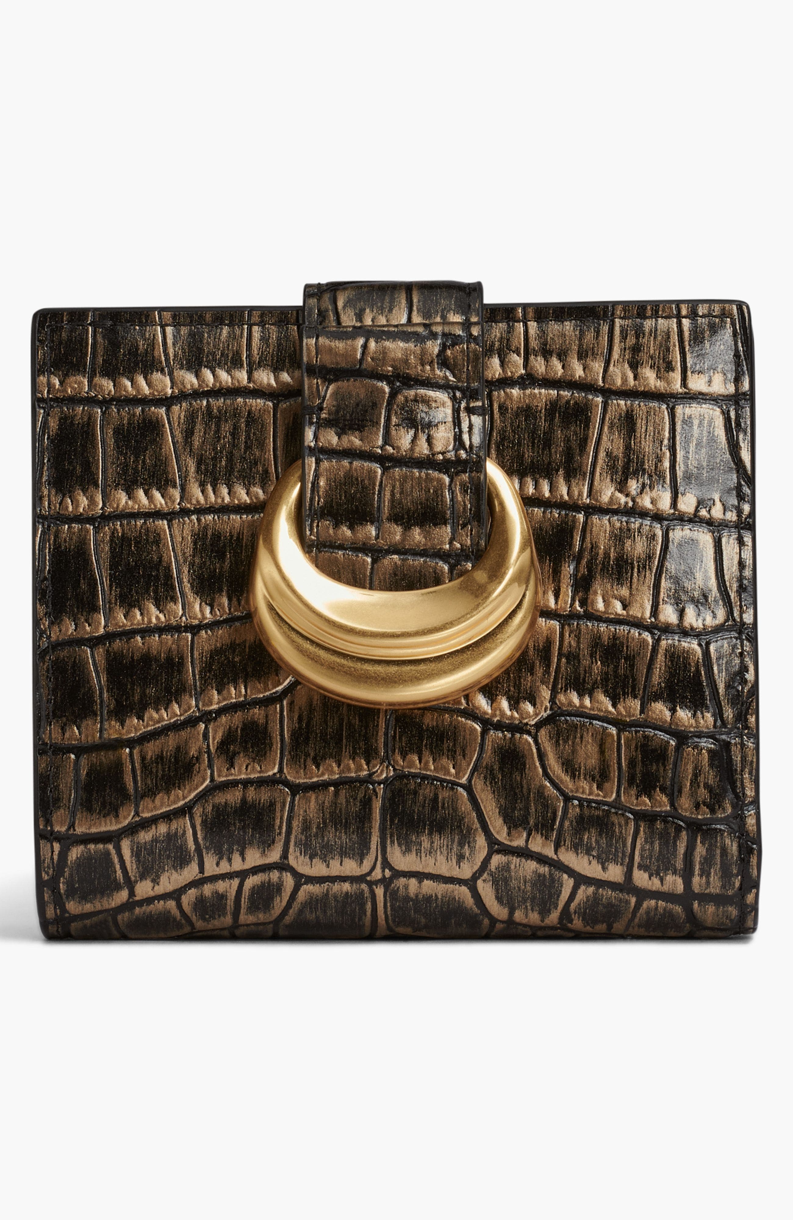 Donna Karan New York Valley Stream Metallic Croco Small Wallet, Main, color, Black/Gold