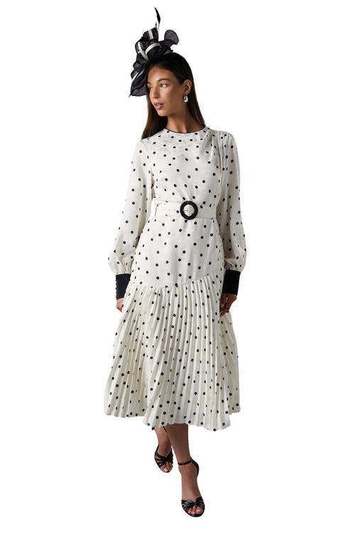 Coast Long Sleeve Pleated Midi Dress In Multi