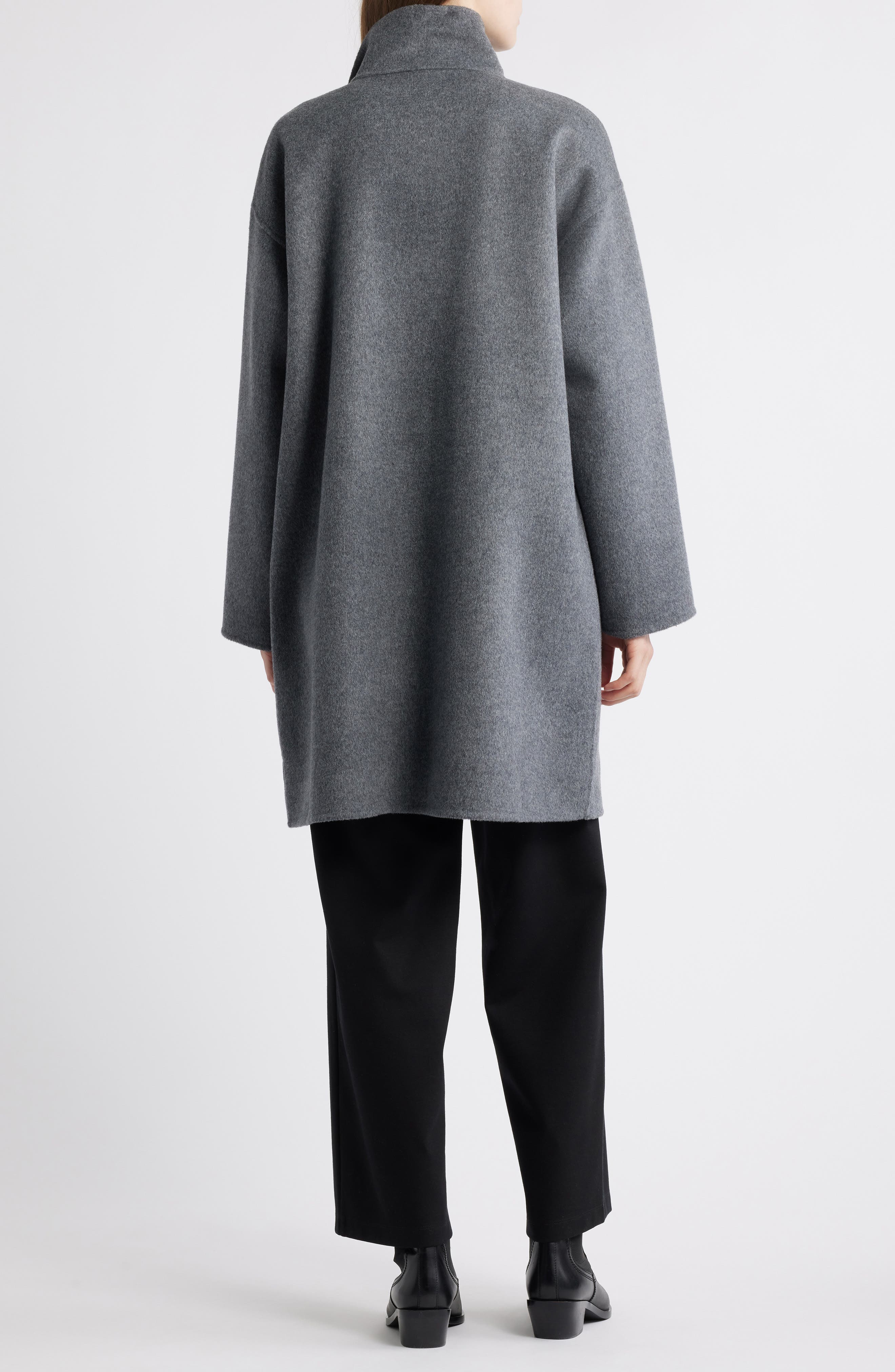 Eileen Fisher Stand Collar Reversible Wool & Cashmere Coat (Women