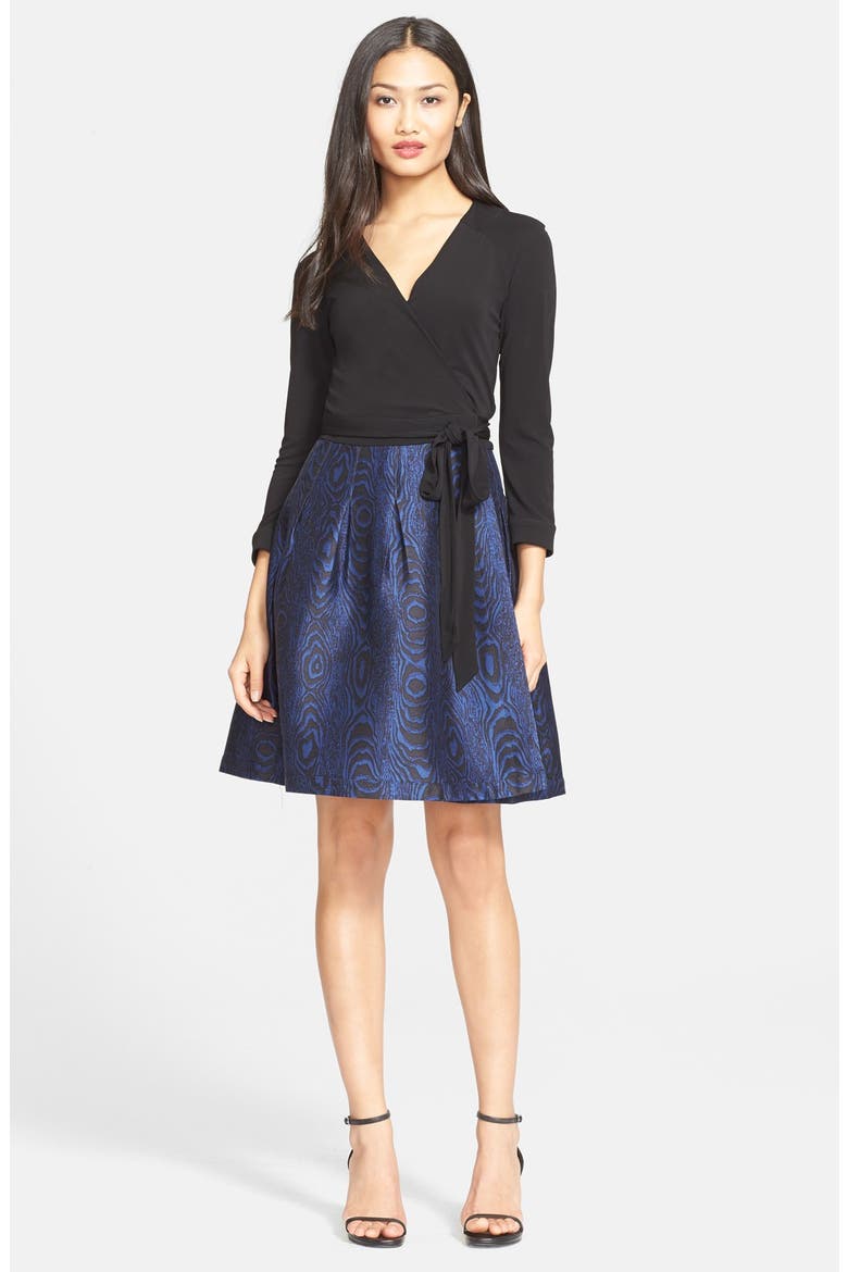 'Jewel' Print Wrap Dress, Main, color, BLACK/ BLUE