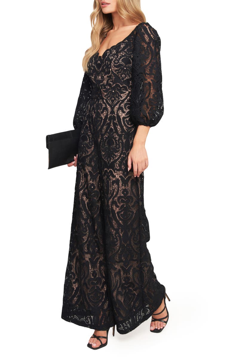 FLYING TOMATO Lace Jumpsuit, Alternate, color, Black
