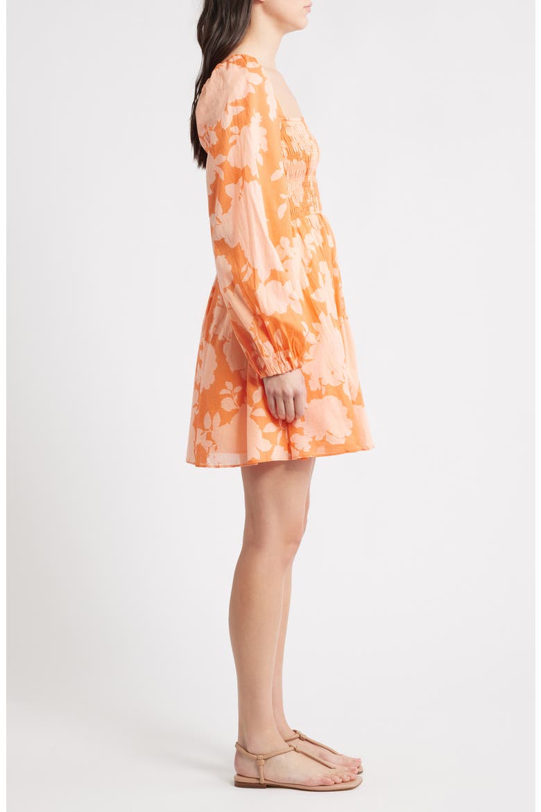 Smocked Long Sleeve Cotton Minidress, Alternate, color, FLORAL AOP MULTI