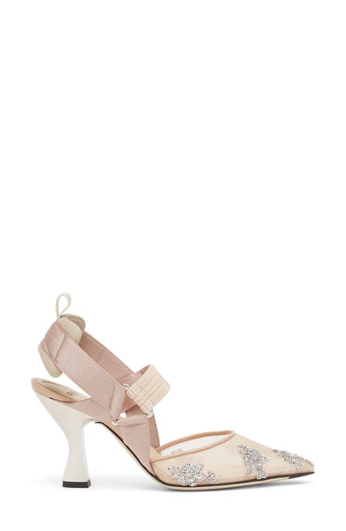 Fendi Colibri Pointed Toe Slingback Pump In Beige/silver