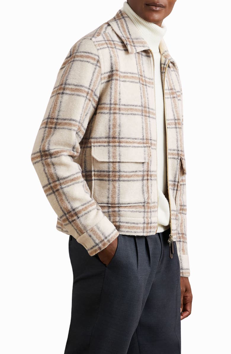 Reiss Varena Plaid Zip Shirt Jacket, Alternate, color, Stone