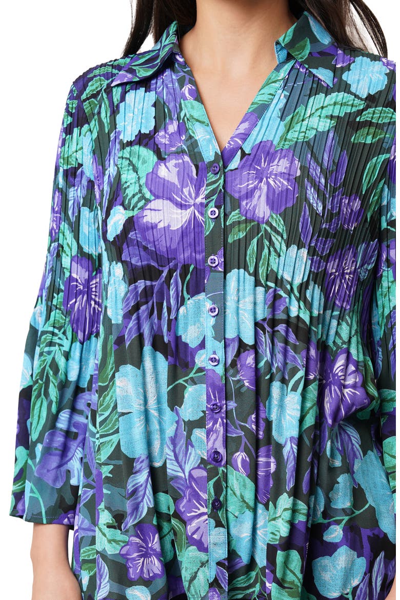 Pleated Button-Up Shirt, Alternate, color, REAGAN COOL