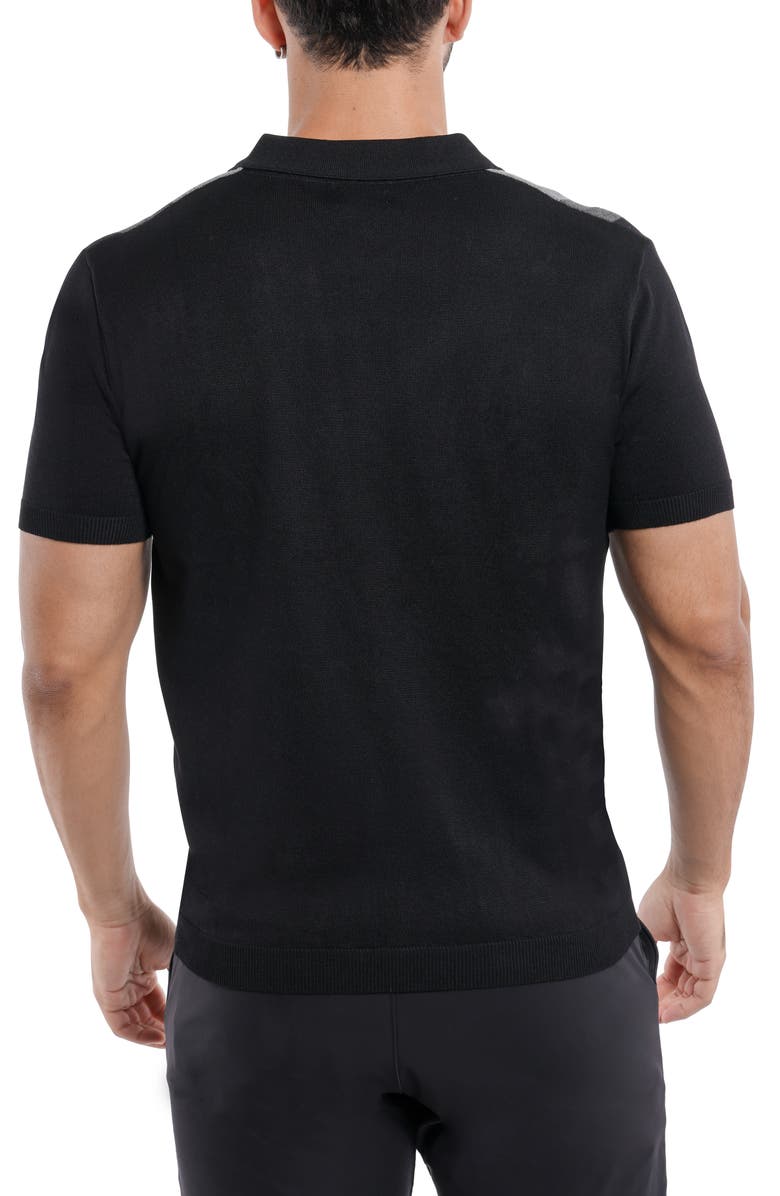 Spring + Mercer Stripe Short Sleeve Button-Up Polo Sweater, Alternate, color, Black/ Grey