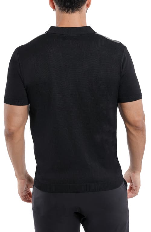 Spring + Mercer Stripe Short Sleeve Button-up Polo Sweater In Black/grey