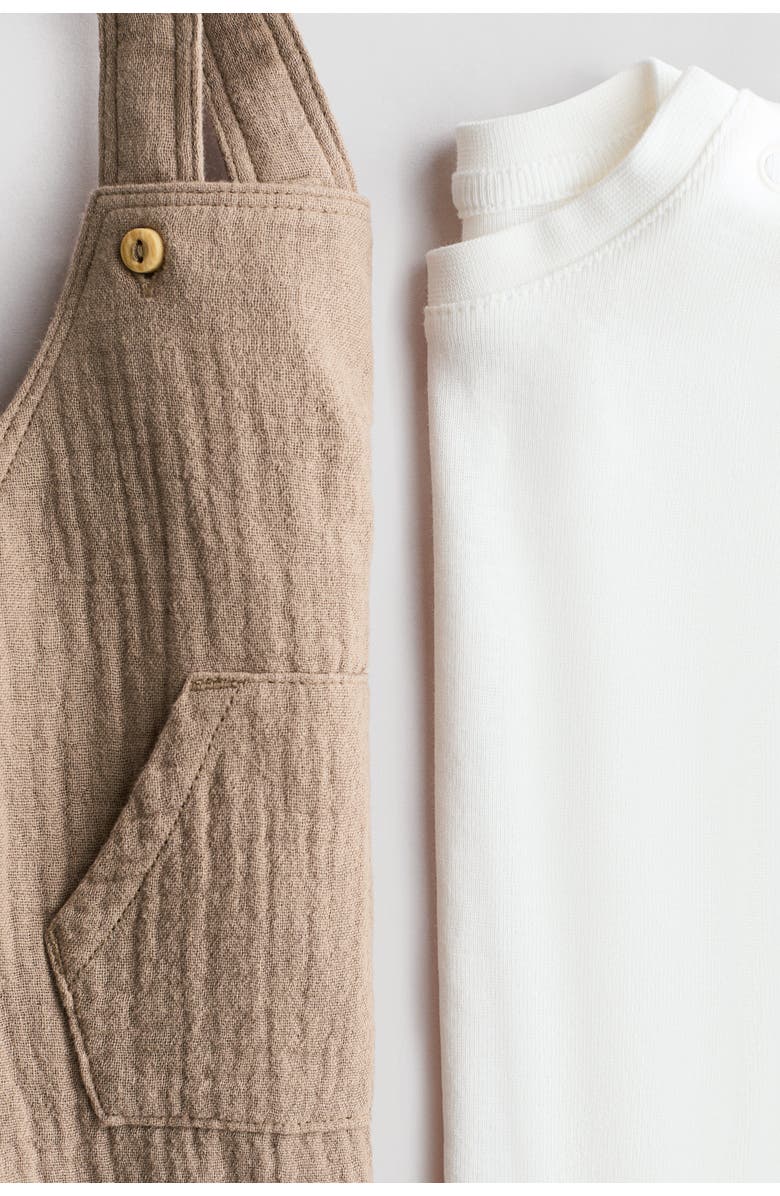 H&M 2-piece Cotton Set, Alternate, color, Beige/White